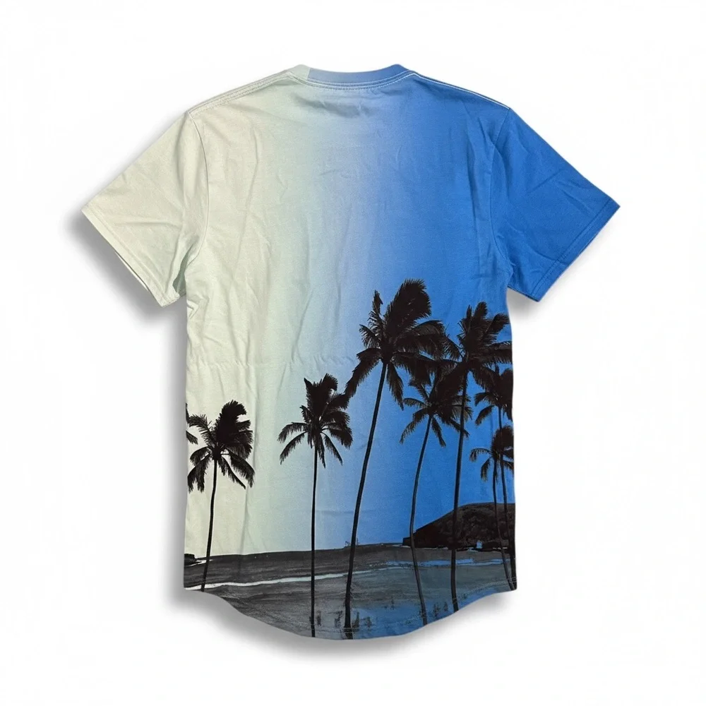 Hollister Men's Blue and Black Longline Tee Shirt, NWT